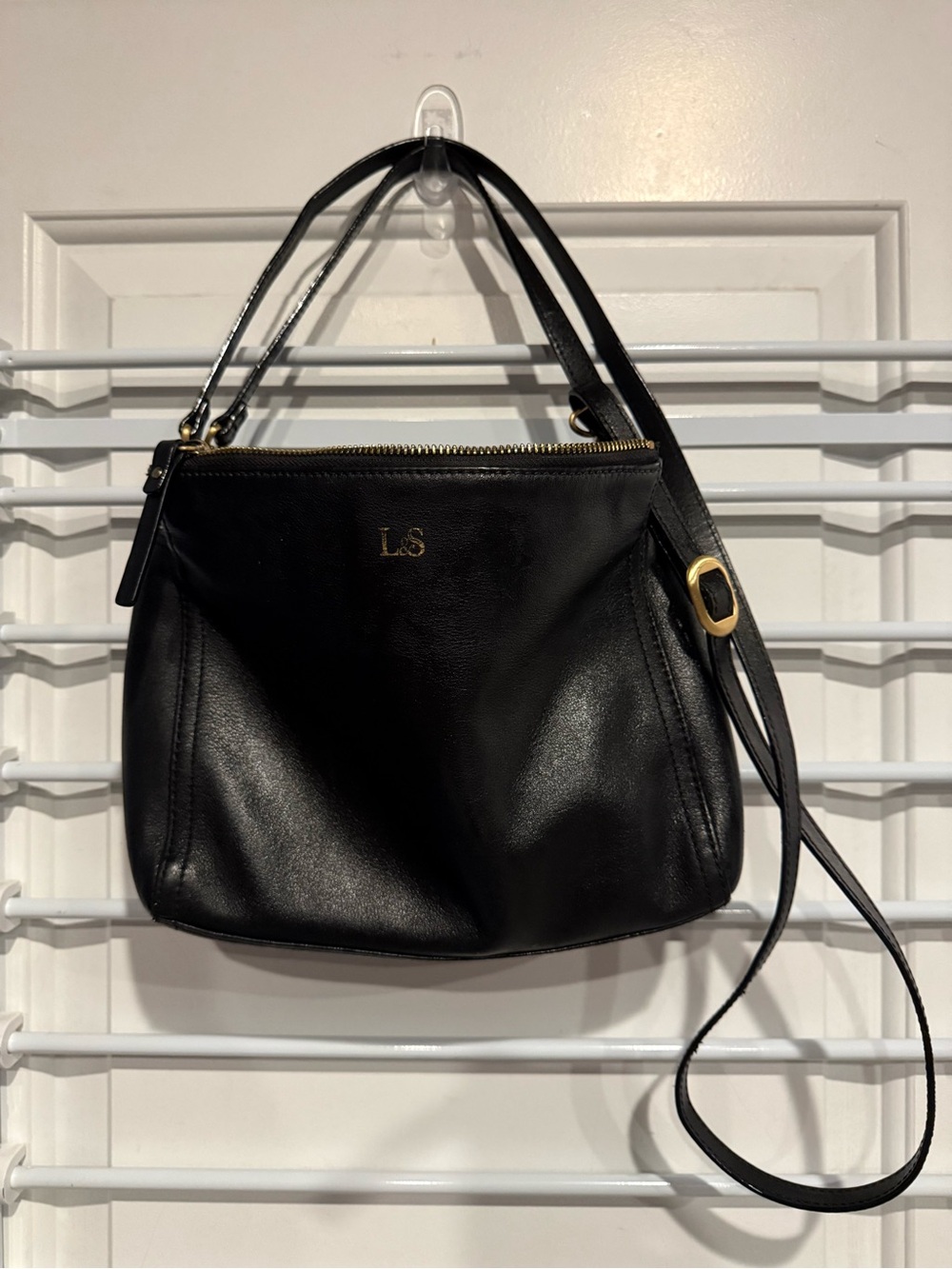 Lo & Sons Black Leather Crossbody Bag with Gold Hardware